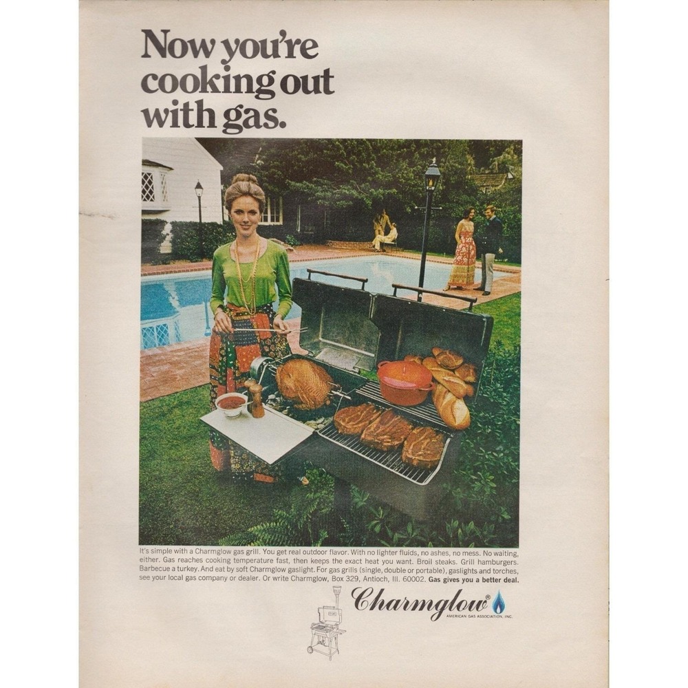 Charmglow Gas Grill Backyard Barbecue Antioch IL MCM Vintage Print Ad 1970